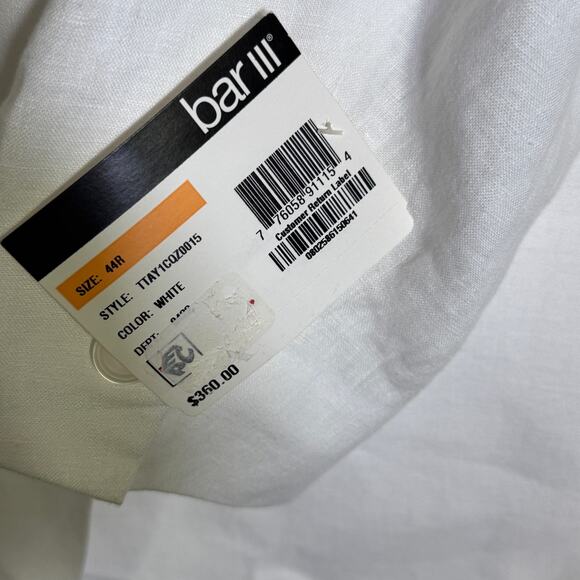 Bar III Men's Slim-Fit White 100% Linen Suit Jacket white 44R $360 - Picture 6 of 9